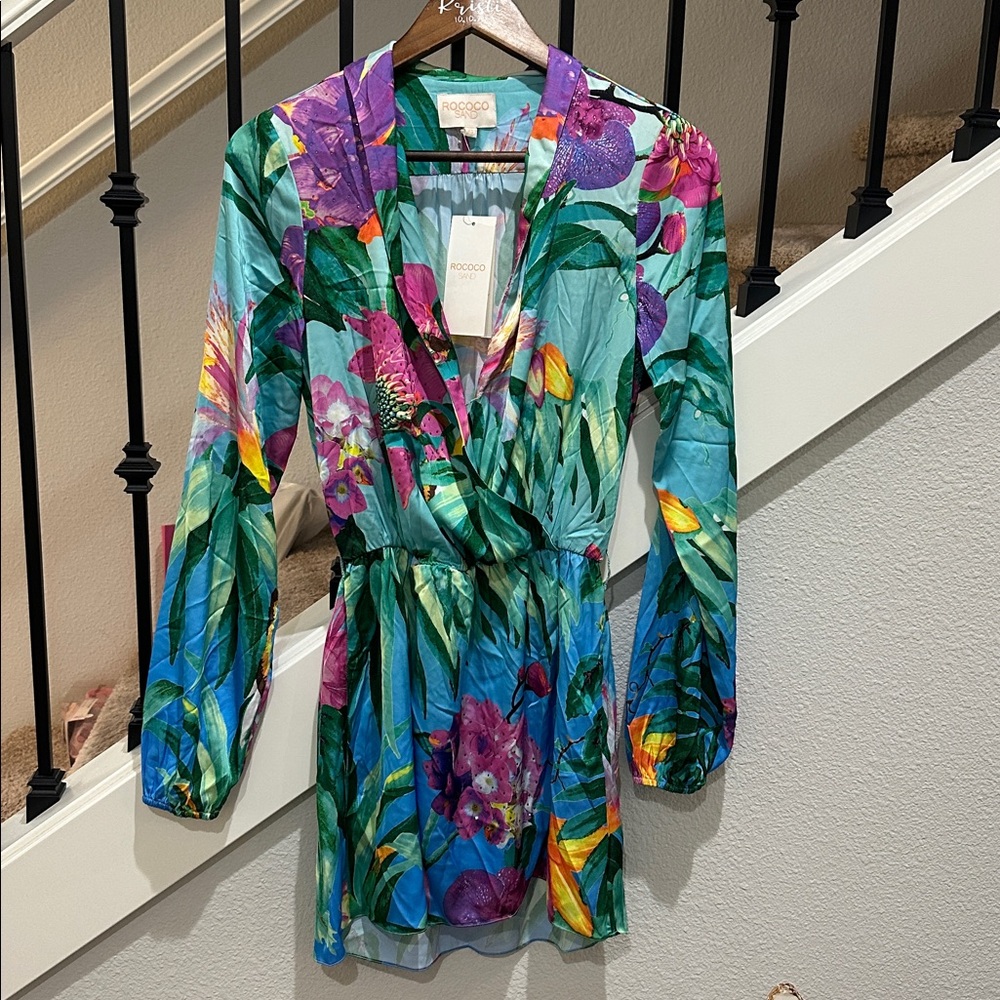 Rococo Sand Blue and Pink Floral Mini Dress - Picture 11 of 16